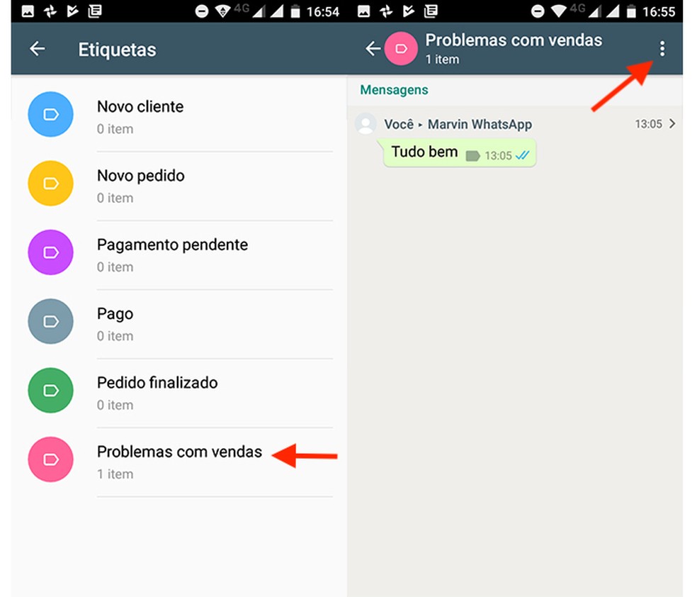 Tela da página de etiquetas do WhatsApp Business mostrando diferentes delas criadas.