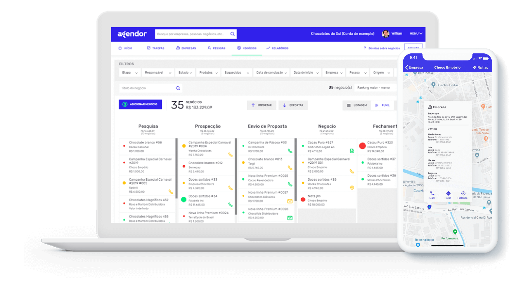 Página inicial do software de gestão de relacionamento com o cliente Agendor.