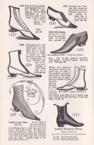 Propaganda de sapatos femininos de uma loja no século XIX.